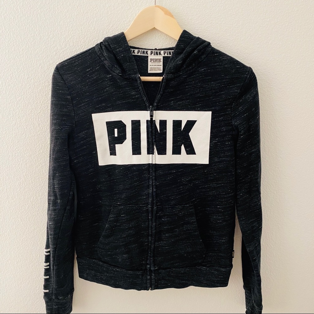 PINK black Zip up Hoodie size xs
